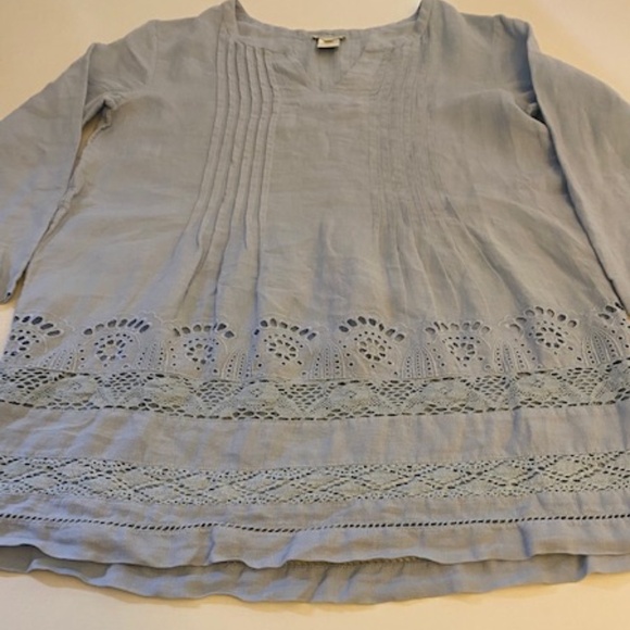 Sundance 100% Linen Pintuck & Crochet Tunic Blouse Tunic Size Small - Picture 3 of 11